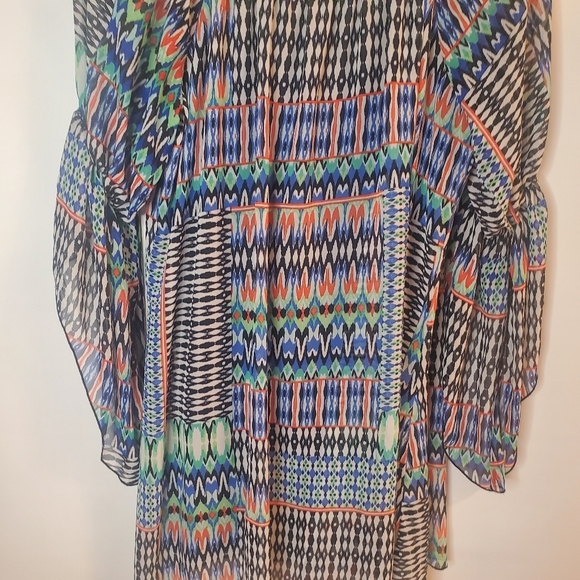 New Directions Sz XL geo print off-the-shoulder gypsy sleeve midi dress - Picture 7 of 8